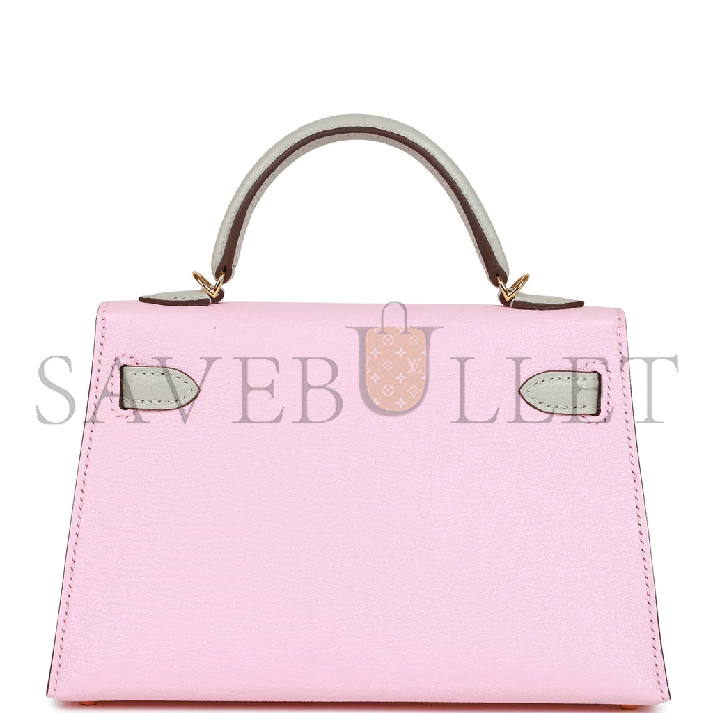 H**mes mini kelly ii rose sakura and gris perle chevre gold hardware (19*12*5.5cm)